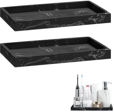XINSUO 2 Stück Badezimmer Tablett, Deko Tablett Rechteckig, Aus Silikon, für Küche und Bad (Tinte Schwarz, 20L*10W*2H cm)