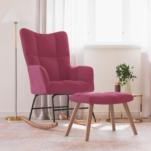 Willood Wilood Schaukelstuhl Sessel Relaxsessel Schaukelsessel Wohnzimmersessel mit Hocker Samt Weißrot