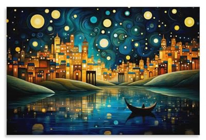 Gustav Klimt Mond Nachthimmel Vintage Ölgemälde Poster Wanddekoration Für Schlafzimmer Leinwand Gemälde Badezimmer Wanddekoration 60x90cm(24x36inch)