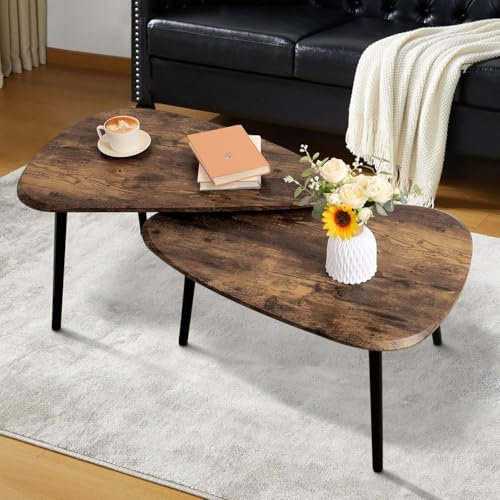 WDSHIYI Oregelbunden kapsling soffbord uppsättning av 2 sidobord vardagsrum bord modern minimalistisk triangel mittbord för soffa sängbord sovrum lägenhet Ofiice