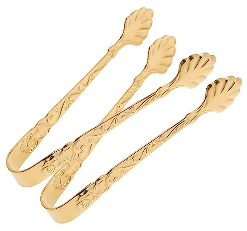 MAGICLULU 2pièces Pince à Glaçons Acier Inoxydable Doré Lot De Pince Multifonction Pour Aliments Avec Décor Relief Rose Cuisine Buffet Barbecue