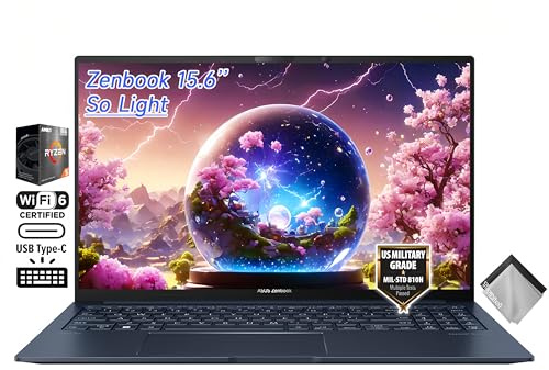 ASUS Zenbook 15 Business Slim Laptop, 15.6 FHD 100% sRGB, AMD Ryzen 5 7535U, tastiera retroilluminata, Wi-Fi 6E, USB C, Windows 11 Home, con panno (16GB LPDDR5 RAM | 512GB SSD)