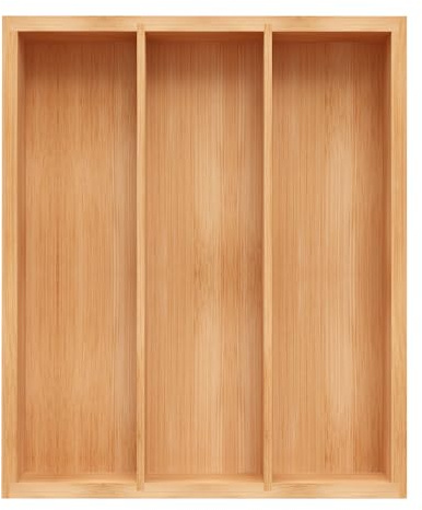 Unibambou Bambus-Utensilien-Schubladen-Organizer, Bestecktablett, Küchenschublade, Organizer für Besteck, Natur, 3 Fächer