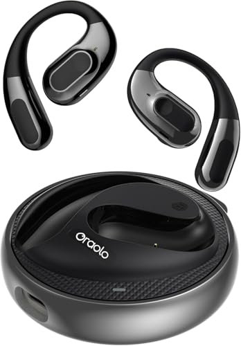 oraolo Ecouteurs Bluetooth sans Fil Open-Ear avec Contrôle Tactile, 32H de Lecture Mini Oreillette sans Fil, Ecouteurs Bluetooth Sport 5.4 avec Casque pour iOS Android, Conception Portative