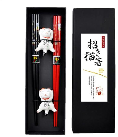 Bacchette per gatti, eleganti bacchette, in ceramica fortunata gatto chopstick stand, 9,45 pollici bastone senza slittamento 2 paia con per cibo giapponese, cinese e vietnamita