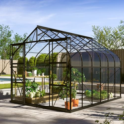 Vitavia Gewächshaus Dione 9900 inkl. Stahlfundamentrahmen, schwarz, 9,9 m², 3 mm ESG | Wetterfestes & stabiles Treibhaus | Perfekt für Gemüse & Pflanzen | Robust & langlebig