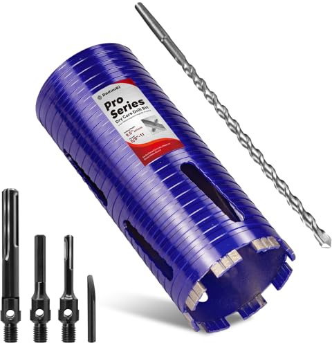 DaduoRi 4 Pro Dry Core Drill Bit with Pilot Bit & 3 Adapters (SDS Plus/SDS Max/1/2 Hex), Upgraded Blade Core Bits for Concrete with Rebar, Masonry, Brick, Mortar - 9.5 Depth, 5/8-11 Thread