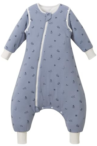 Nivolltha 3.5 TOG dicker abnehmbaren Langärmeln Baby Schlafsack mit Füßen, 100% Baumwolle Winter Schlafsack für Kleinkinder, Ozean, Größe M