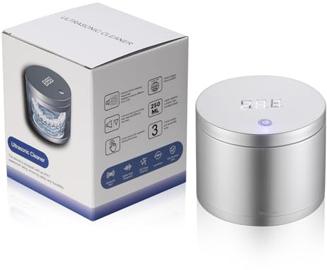 Pulitore a ultrasuoni per protesi, allineatori, paradenti, bretelle, gioielli con detergente UV-C 42 kHz, macchina pulitore ad ultrasuoni a 2 modalità (bianco)