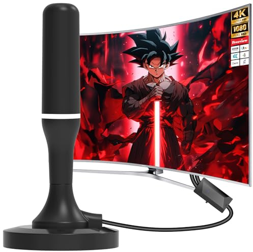 2025 Indoor TV Aerial-Freeview Aerial with 360° Signal Reception, Magnetic Base,Long Range Digital Antenna with 3M Coaxial Cable -Supports 4K/Full HD Freeview TV
