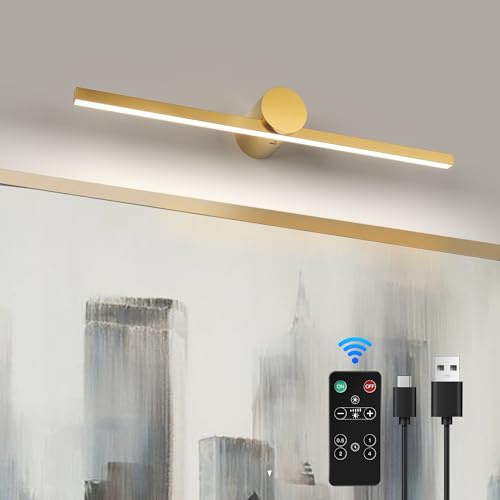 ZitoStory Battery Operated Picture Light for Wall with Remote,Wireless Dimmable Art Lights for Paintings Rechargeable Gallery Light Artwork Lighting for Canvas, Portrait (Gold,15.35'' Inch)
