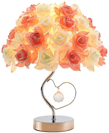 GUANSHAN Romantica lampada da tavolo a forma di rosa con asta a forma di cuore, splendido paralume a forma di rosa, lampada da comodino, decorazione per atmosfera nuziale