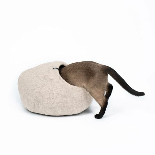 LucyBalu® Pebble Filzhöhle für Katzen I Katzenbett & Kuschelhöhle aus 100% Schurwolle I handgefertigt in Nepal I Naturstein-Optik, atmungsaktiv & geruchsneutral I Ø 45 cm I Hellgrau