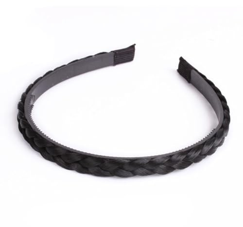 GreatRise 2 Stück Dünn Haarreifen mit Zopf Geflochten Haarband Perücke Stirnband rutschfeste Stirnbänder mit Zähnen Haar Accessoires für Mädchen Damen Hochzeit Tägliches Schwarz 1.0cm