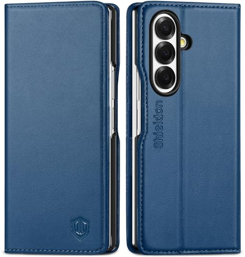 SHIELDON Wallet Case for Galaxy Z Fold7 2025, Genuine Leather, Folio Magnetic Closure, Stand Function, RFID Blocking Credit Card Holder, Shock Absorbent Cover for Galaxy Z Fold 7 8.0 - Royal Blue