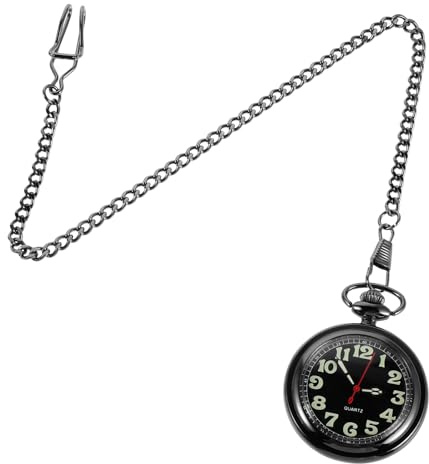 Vintage Quarz Taschenuhr mit Römischen Ziffern, Offene Form, Schwarz | Dekorative Halskette mit Kette, Tragbares Retro Design, für Steampunk Events und Weihnachtsgeschenke