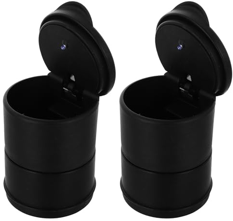 SECFOU Cenicero Antiolores para Coche Luz LED y Tapa, 2 Piezas, Diseño Especial en Pbt y Goma, Práctico y Portátil para Cubo de Basura para Cenizas