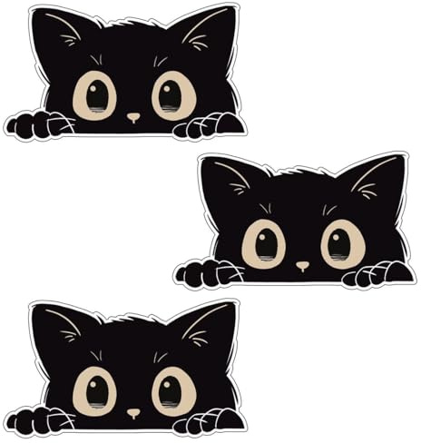 HYFZOD 3 Stück Schwarze Katze Fensteraufkleber, Niedlicher Auto Sticker mit Neugierigem Katzenmotiv, PVC Katzen Deko für Auto Zuhause Laptop