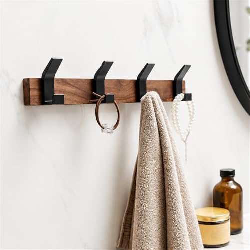 Trlyane Perchero Rústico de Pared de Madera Maciza, 40 cm | 4 Ganchos Dobles, Ahorro de Espacio, para Abrigos, Toallas, Bolsos, Mochilas y Sombreros en Entrada, Baño y Dormitorio