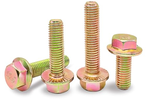Hoomuy M8 x 25mm 25pcs Heavy Duty Flanged Hex Head Bolts, Flange Hexagon Head Screws, 10.9 Grade Alloy Steel, Yellow Zinc Plated, Metric Fully Thread