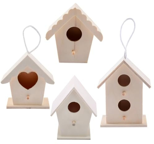Kit fai da te per costruire casette per uccelli in legno, 4 pezzi, casetta per uccelli a forma di cuore non rifinita da dipingere, artigianato in legno naturale per bambini e adulti, decorazione d