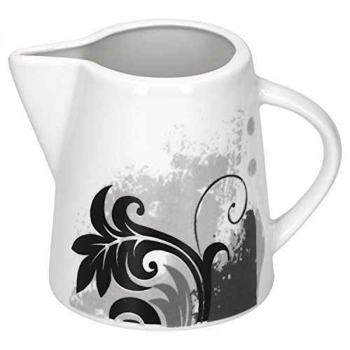 Van Well Milchkännchen Black Flower | 200 ml | Milch-Gießer | Milk Pitcher | Servier-Kännchen | edle Porzellan-Kanne | Gastro