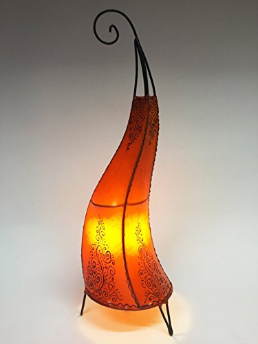 orientale stehlampe Daya Arancione 70 cm Pelle lampada Henna lampada lampada | marocchino grandi lampade da terra in metallo, paralume in pelle | orientale decorazione in Marocco, colore arancione