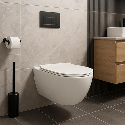 NEG Design Hänge-WC Uno11RL-Slimline (55,5 cm) | randlos & spritzfrei, verdeckte Montage, Nano-Versiegelung, abnehmbarer Softclose WC-Sitz, extraflach