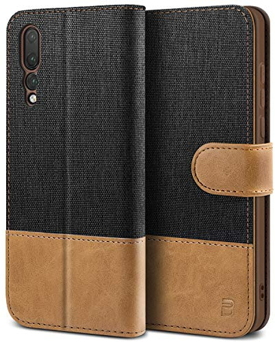 BEZ Hülle für Huawei P20 Pro Hülle, Handyhülle Kompatibel für Huawei P20 Pro, Handytasche Schutzhülle Tasche Case [Stoff und PU Leder] mit Kreditkartenhaltern, Schwarz