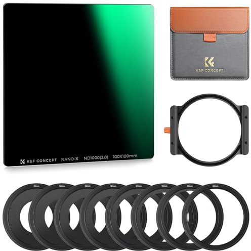 K&F Concept 100x100mm Square ND Filter Kit ND1000 (10 Stop) + 1x Filter Holder + 8 x Filter Rings with 28 Multi-Layer Coatings Compatible with Canon Nikon Camera Lens