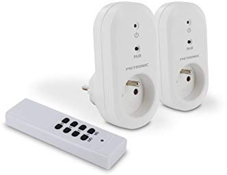 Metronic 495043 - Set di 2 Prese telecomandate Senza Fili, Plug & Play, Sicurezza per Bambini, all on/all off, Prese telecomandate per Illuminazione e apparecchi elettrici per Interni