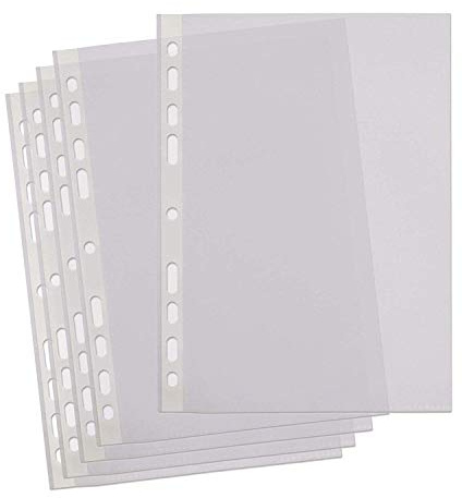 SUMMIT Pochettes perforées A4, 100 pochettes en plastique transparent, dos multiperforé renforcé, 40 microns pour un classement durable