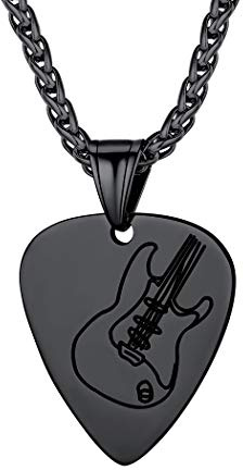 Suplight personalisierte Gitarre/Plektron Anhänger Halskette 18K vergoldet/Edelstahl Elektrische Bass Gitarre Modeschmuck Hip Hop Rapper Musikliebhaber Accessoire mit Geschenkbox