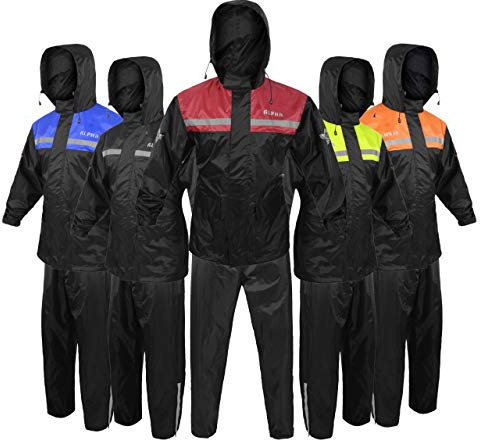 ALPHA CYCLE GEAR Lightweight Waterproof Rain Suit for Men & Women - 2 Piece Motorcycle Rain Gear Protective Trouser with Coat