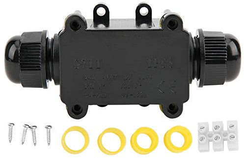 LANTRO JS IP68 Outdoor Waterproof Electrical Junction Box, 2 Way Outdoor Cable Connectors, Black Plastic External Electrical Junction Box for Outdoor Power Cable