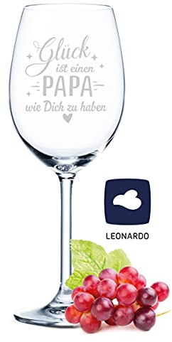 GRAVURZEILE Leonardo Weinglas - Glück ist einen Papa wie Dich zu haben - Hochwertige Lasergravur - 460 ml - Geschenk für Papa zum Geburtstag, Vatertag & Weihnachten - für echte Weingenießer