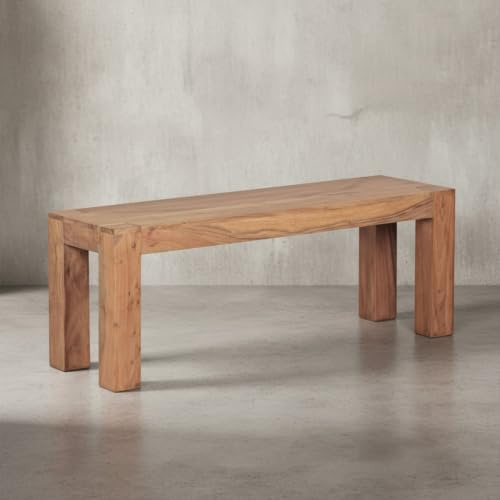 KADIMA DESIGN Sitzbank Landhaus-Stil: Massivholz, Akazie/Sheesham, 160/180x45 cm, 200/250 kg Belastung, handgefertigt Farbe: Beige, Große: 120x35x45