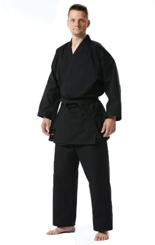 V.Sports Karate suit black 7.5oz medium weight karate Gi with traditional wrap over is 65/35% poly cotton (1/140 cm, Black)