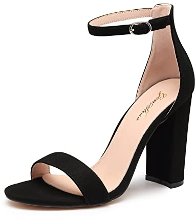 Zhabtuc Dam block klackar sandaler öppen tå ankel block klackar medium bröllop sandaler, svart, 40 EU