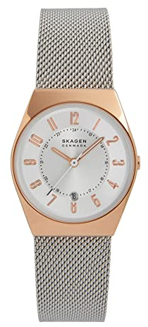 Skagen Grenen Uhr für Damen, Quarzwerk mit Edelstahl- oder Lederarmband, Roségoldton und Silberton, 26MM