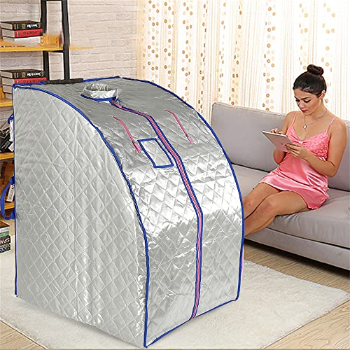 MINGYI Sauna A Infrarossi Portatile e Pieghevole, Sauna Completo del Corpo, con Sedia Pieghevole e Telecomando, Personale Sauna per la Casa, 80×70×98 cm (Argento)