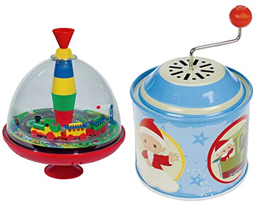 Lena 52120 - Panoramakreisel Eisenbahn Ø 19 cm, Kunststoff Schwungkreisel & Bolz 52754 - Musikdrehdose Sandmännchen, ca. 7,5 x 10,5 cm, Blechdrehdose mit MelodieUnser Sandmännchen