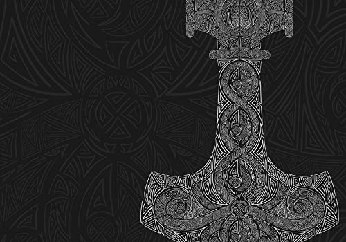 wandmotiv24 Fototapete Wikinger Rune dunkelgrau, 200 x 140cm - selbstklebende Vliestapete 150g, Wanddeko, Wandbild, Wandtapete, hellgrau Kelten Kreuz Hammer M6683