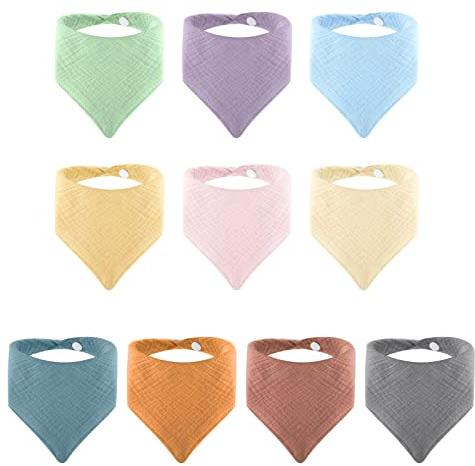 Lanjue Baby Bibs, 10 Packs Baby Bandana Dribble Bibs, 100% Cotton Super Soft Drool Bibs with Adjustable Snaps for 0-36 Months Boys Girls Unisex
