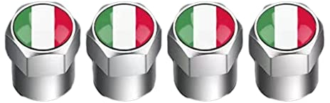 Tappini Gomme Auto Bandiera Italia Tappi Valvole Pneumatici Auto 4 pezzi, Tappi per Valvole Auto in Alluminio Tappi Stelo Valvola Pneumatico Tappi Gomme Auto, Tappino Bici, Tappi per Gomme Auto