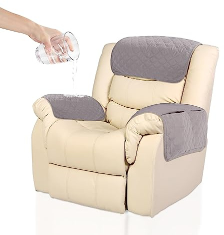 Kaket Armrest, Headrest Cover for Recliner Sofa 3pcs Waterproof Chair Covers, Nonslip Slipcover Furniture Protector Recliner, Chair, Light Grey, 3pcs, 57*38cm