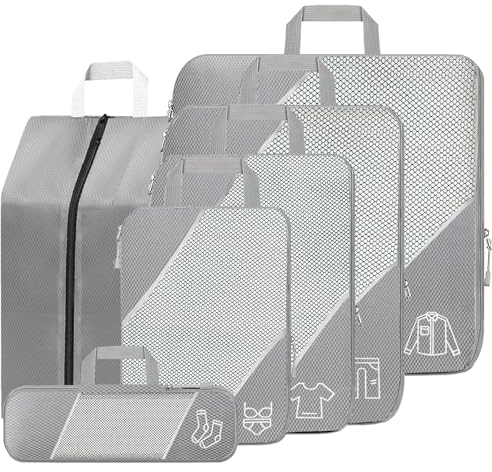 Gris Organisateur Valise Rangement Valise, Lot de 6 Ultraléger Extensible Organisateur Packing Cubes Compression