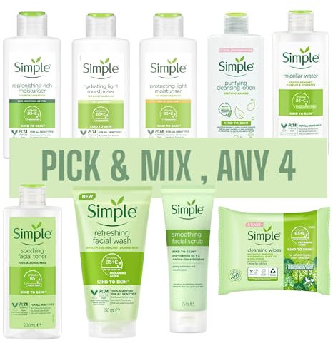 Simple Kind To Skin Moisturiser, Cleansing Lotion, Soothing Facial Toner, Face Wash, Wipes Skin Care Bundle | Pick & Mix, Any 4