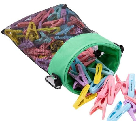 Porta mollette da bucato per esterni, in rete, con ganci, organizer per mollette da bucato, lavabile, per lavanderia