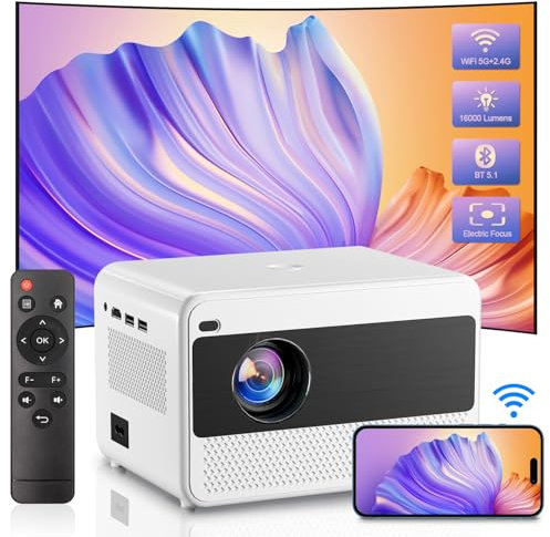 POYBPCY Proiettore WiFi 5G Full HD 1080P, 16000 Lumen Videoproiettore con 50% Zoom Elettrico, Compatibile con IOS Android PS5 Chiavetta TV Interfaccia USB HD